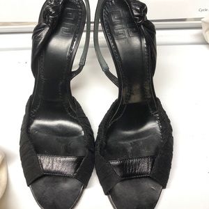 Black leather and fabric dress shoes